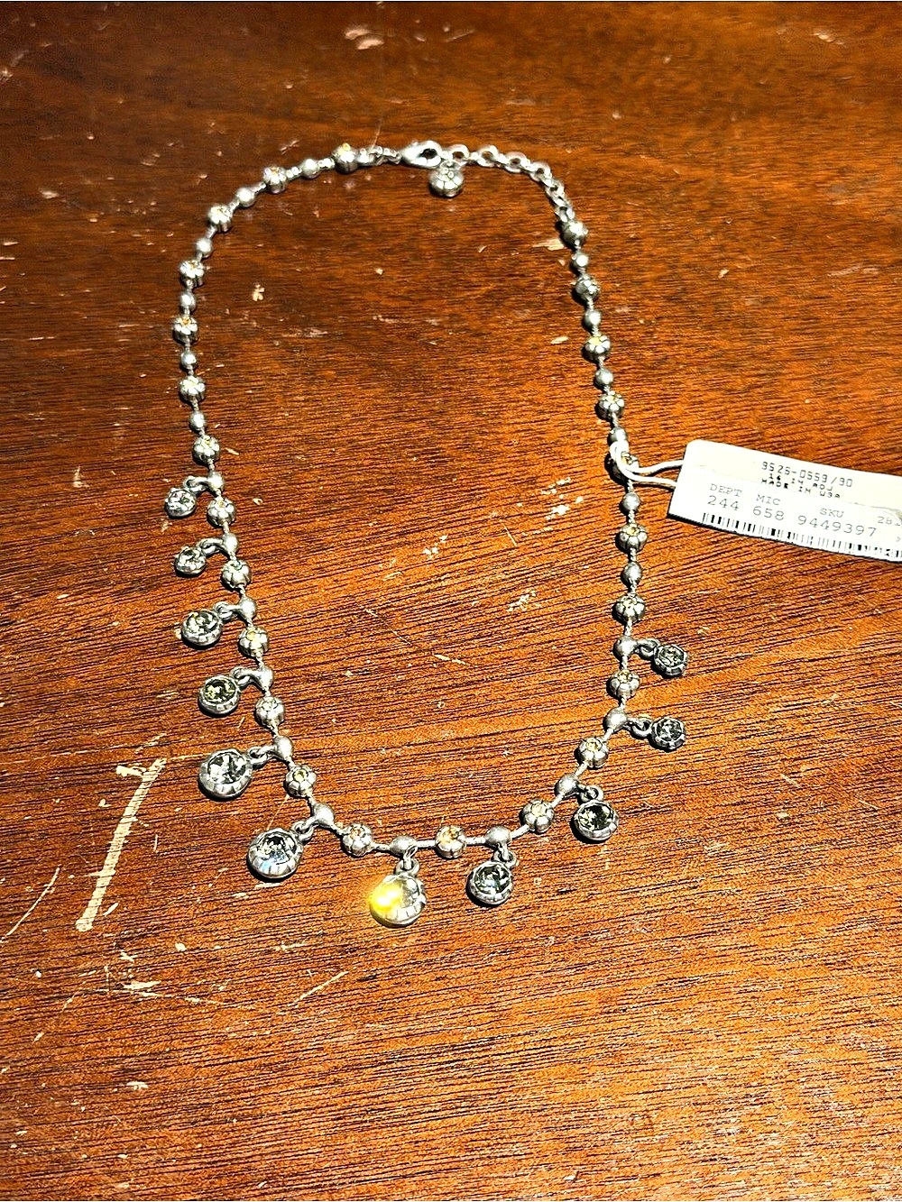 Vintage AJC Deadstock Rhinestone Drop Necklace Choker New With Tags 16”
